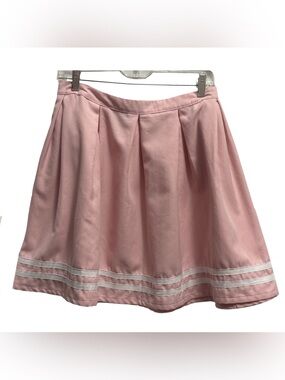 Hot Topic Pink Circle Skirt with White Hem Stripes